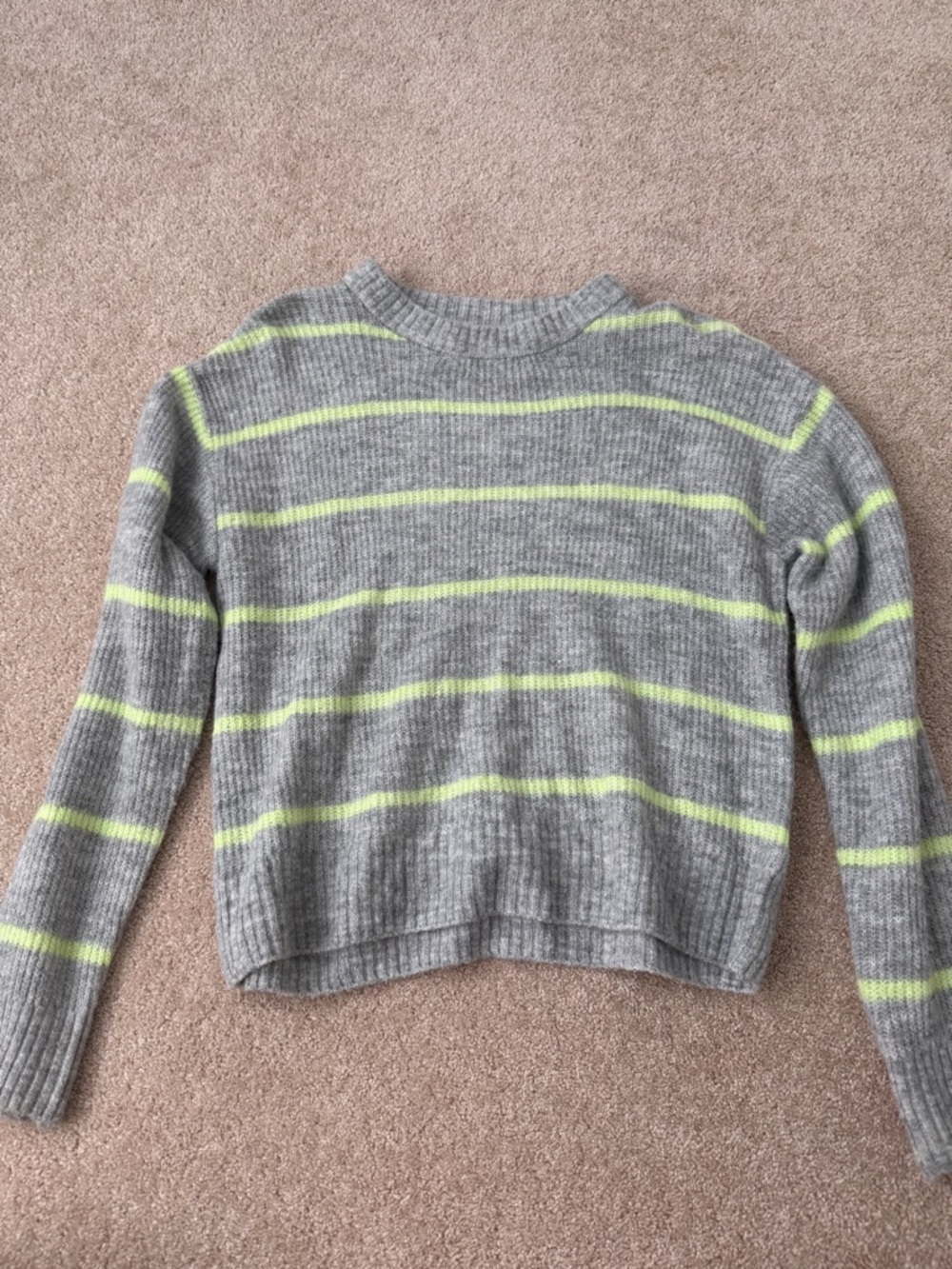 H&M Grey Sweater with Lime Stripe Crewneck